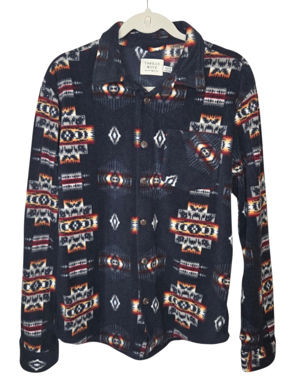 Thread Wave Men's Southwestern Aztec Fleece Shacket Button-Down Shirt, Size Med